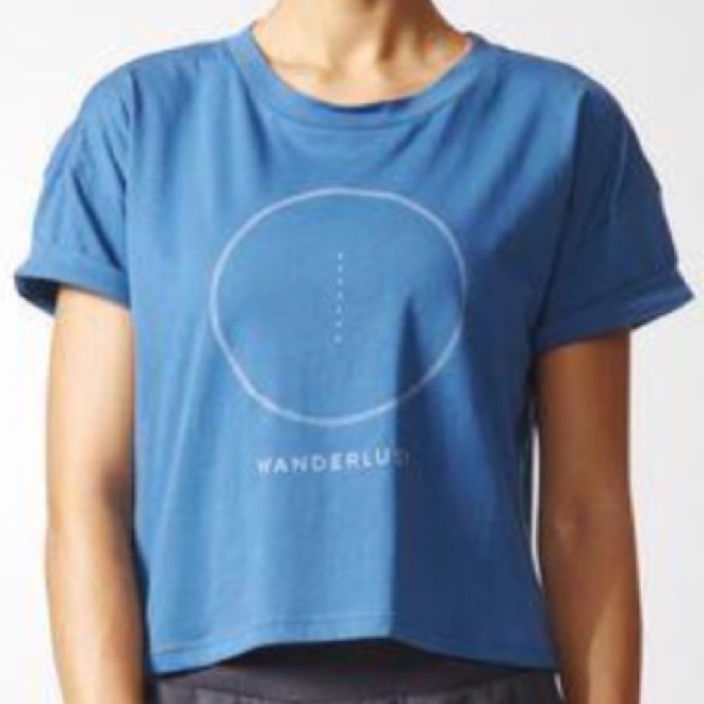 NWT ADIDAS CROP WANDERLUST TOP  SIZE M. BLUE